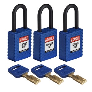 Kłódka Brady SafeKey nylonowa szekla 38mm niebieski, 3szt. (150268) jednakowe klucze