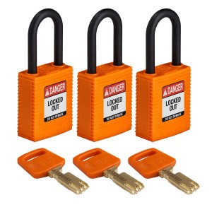 Kłódka Brady SafeKey nylonowa szekla 38mm pomarańczowy, 3szt. (150222) jednakowe klucze