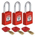 Kłódka Brady SafeKey stalowa szekla 38mm czerwony, 3szt. (150271)  jednakowe klucze