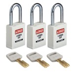 Kłódka Brady SafeKey stalowa szekla 38mm biały, 3szt. (150340)  jednakowe klucze