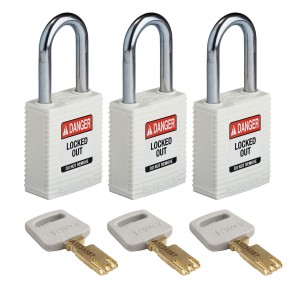 Kłódka Brady SafeKey stalowa szekla 38mm biały, 3szt. (150340)  jednakowe klucze