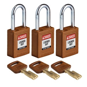 Kłódka Brady SafeKey stalowa szekla 38mm brązowy, 3szt. (150228) jednakowe klucze