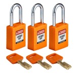 Kłódka Brady SafeKey stalowa szekla 38mm pomarańczowy, 3szt. (150364) jednakowe klucze