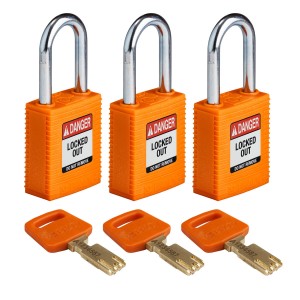 Kłódka Brady SafeKey stalowa szekla 38mm pomarańczowy, 3szt. (150364) jednakowe klucze