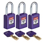 Kłódka Brady SafeKey stalowa szekla 38mm fioletowy, 3szt. (150229) jednakowe klucze