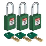 Kłódka Brady SafeKey stalowa szekla 38mm zielony, 3szt. (150341) jednakowe klucze
