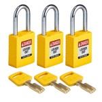 Kłódka Brady SafeKey stalowa szekla 38mm żółty, 3szt. (150246) jednakowe klucze