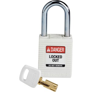 Kłódka Brady SafeKey stalowa szekla 38mm biały, 1szt. (150367) różne klucze