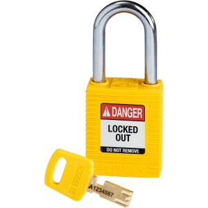 Kłódka Brady SafeKey stalowa szekla 38mm żółty, 1szt. (150343) różne klucze