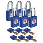 Kłódka Brady SafeKey stalowa szekla 38mm niebieski, 6szt. (150316) różne klucze