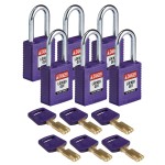 Kłódka Brady SafeKey stalowa szekla 38mm fioletowy, 6szt. (150362) różne klucze 