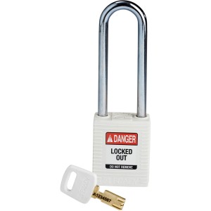 Kłódka Brady SafeKey stalowa szekla 76mm biały, 1szt. (150295) różne klucze 