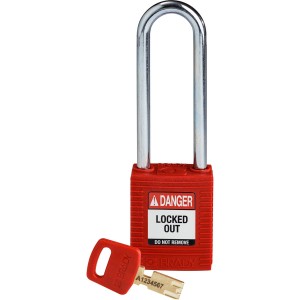 Kłódka Brady SafeKey stalowa szekla 76mm czerwony, 1szt. (150357) różne klucze 
