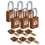 Kłódka Brady SafeKey stalowa szekla 38mm brązowy, 6szt. (150269) różne klucze