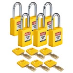 Kłódka Brady SafeKey stalowa szekla 38mm żółty, 6szt. (150225) różne klucze 