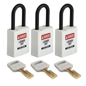 Kłódka Brady SafeKey nylonowa szekla 38mm biały , 3szt. (150267)  jednakowe klucze