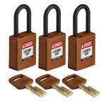Kłódka Brady SafeKey nylonowa szekla 38mm brązowy, 3szt. (150314) jednakowe klucze