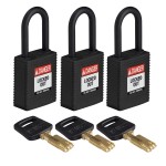 Kłódka Brady SafeKey nylonowa szekla 38mm czarny, 3szt. (150315)  jednakowe klucze