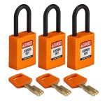 Kłódka Brady SafeKey nylonowa szekla 38mm pomarańczowy, 3szt. (150222) jednakowe klucze