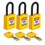 Kłódka Brady SafeKey nylonowa szekla 38mm żółty, 3szt. (150290) jednakowe klucze