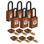 Kłódka Brady SafeKey nylonowa szekla 38mm brązowy, 6szt. (150309) różne klucze