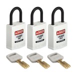 Kłódka SafeKey Nylon Compact Brady, szekla polimerowa 25,40 mm biały, 3szt. (150197)  jednakowe klucze