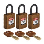 Kłódka SafeKey Nylon Compact Brady, szekla polimerowa 25,40 mm brązowy, 3szt. (150196)  jednakowe klucze