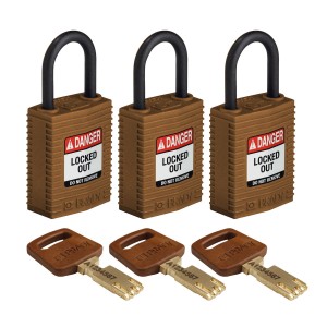 Kłódka SafeKey Nylon Compact Brady, szekla polimerowa 25,40 mm brązowy, 3szt. (150196)  jednakowe klucze