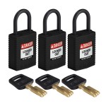 Kłódka SafeKey Nylon Compact Brady, szekla polimerowa 25,40 mm czarny, 3szt. (150193)  jednakowe klucze