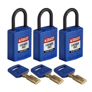 Kłódka SafeKey Nylon Compact Brady, szekla polimerowa 25,40mm niebieski, 3szt. (150192)  jednakowe klucze