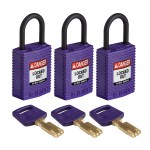 Kłódka SafeKey Nylon Compact Brady, szekla polimerowa 25,40 mm fioletowy, 3szt. (150195)  jednakowe klucze