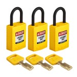 Kłódka SafeKey Nylon Compact Brady, szekla polimerowa 25,40 mm żółty, 3szt. (150190)  jednakowe klucze 