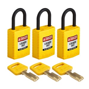 Kłódka SafeKey Nylon Compact Brady, szekla polimerowa 25,40 mm żółty, 3szt. (150190)  jednakowe klucze 