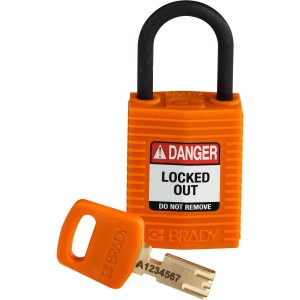 Kłódka SafeKey Nylon Compact Brady, szekla polimerowa 25,40mm pomarańczowy, 1szt. (150185)  różne klucze