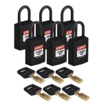 Kłódka SafeKey Nylon Compact Brady, szekla polimerowa 25,40mm czarny 6szt. (150211) różne klucze 