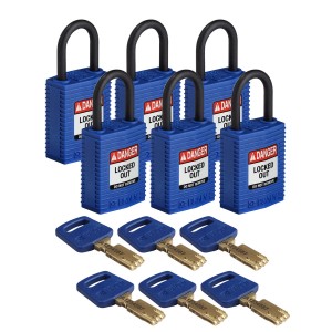 Kłódka SafeKey Nylon Compact Brady, szekla polimerowa 25,40mm niebieski 6szt. (150210) różne klucze 