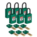 Kłódka SafeKey Nylon Compact Brady, szekla polimerowa 25,40mm zielony 6szt. (150209) różne klucze 