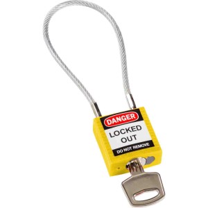 Tradycyjna kłódka nylonowa Brady z linką 20cm żółty (146121) 1szt. różne klucze 