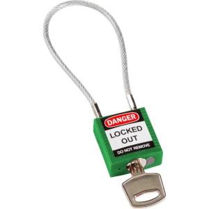 Tradycyjna kłódka nylonowa Brady z linką 20cm zielony (146123) 1szt. różne klucze 