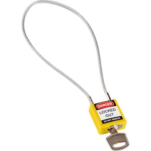 Tradycyjna kłódka nylonowa Brady z linką 40cm żółty(146125) 1szt. różne klucze