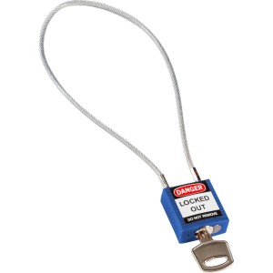 Tradycyjna kłódka nylonowa Brady z linką 40cm niebieski (146126) 1szt. różne klucze