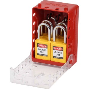 Naścienna skrzynka do blokowania grupowego Ultra Compact Lock Box Brady + 6 kłódek KA Żółty (149172)